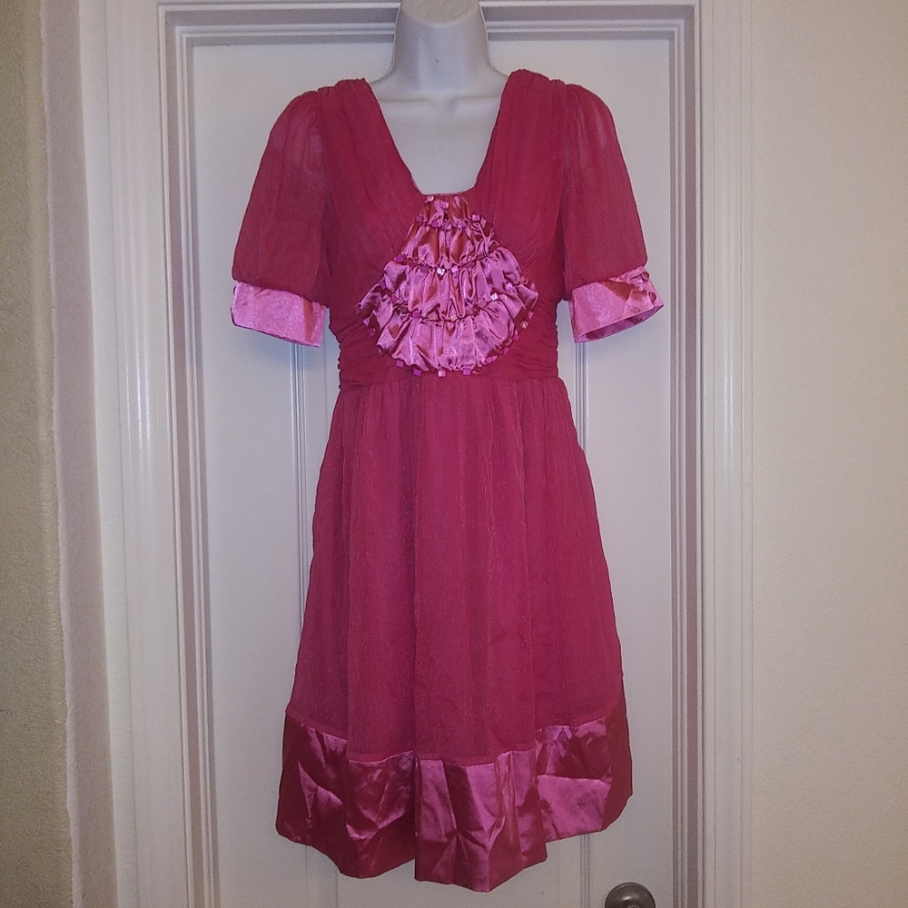 Grifflin Paris Hot Pink Beaded Sheer Dress